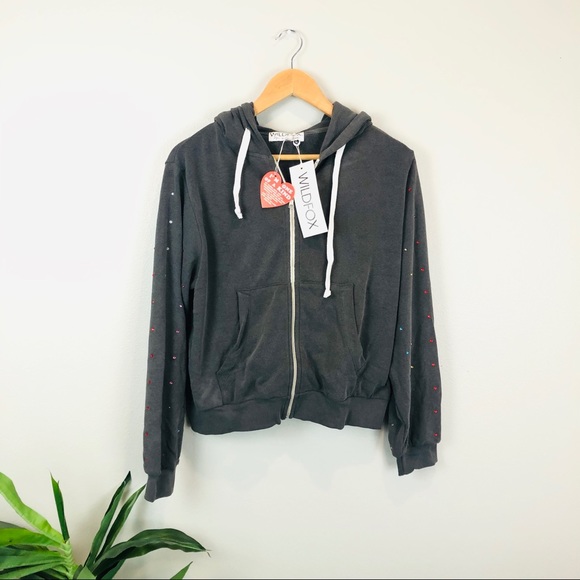 Wildfox Tops - NWT wildfox Reagan rainbow grey zip up hoodie M L